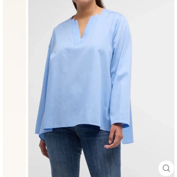 HARSHMAN Top Ida Tunic NEW V neck Pleated Anthropologie Cotton Blue Plus Size 2X - Picture 7 of 8